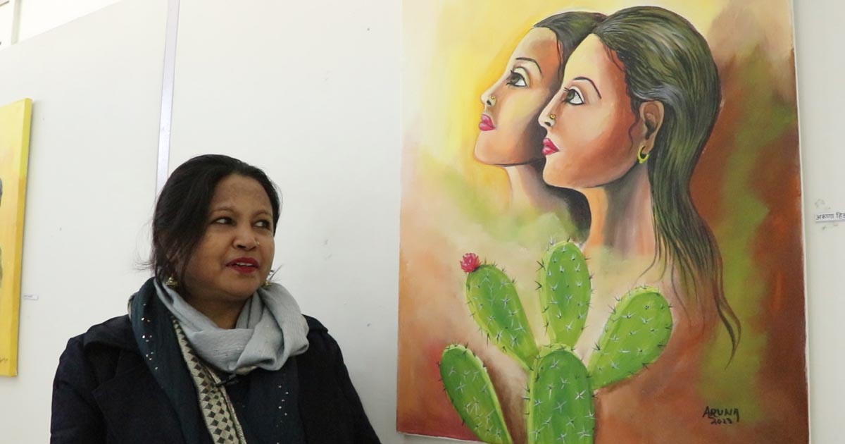 चित्रकार अरुणा हिङमाङ र उनले बनाएकाे चित्र